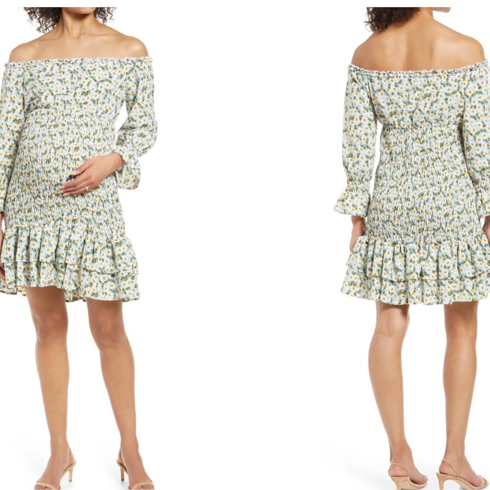Daisy Flora Off the Shoulder Ruffle Maternity Dress